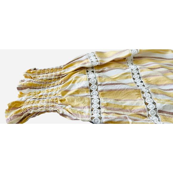 COMO BLACK WOMEN LONG SLV BUTTON V-NECK BLOUSE, WOMANS, 3X, YELLOW TAN STRIPES - Picture 8 of 11